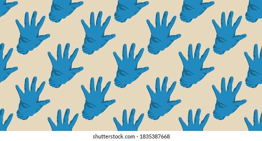 Seamless pattern of medical gloves in blue color isolated on pastel color background. medical gloves illustration. Vector illustration eps10.
