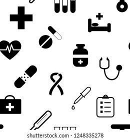 Seamless pattern with medical icons in flat style. Sign and Symbols Medicine and Health Care.