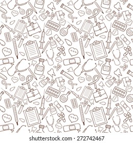 Seamless pattern with medical icons on white background. Vector illustration