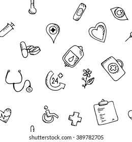 Seamless pattern medical icons set