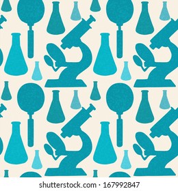Seamless Pattern with medical instruments. Endless Print Silhouette Texture. Science. Hand Drawing. Retro. Vintage Style - vector