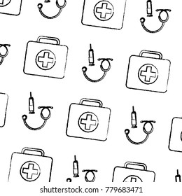 seamless pattern medical kit fisrt aid syringe and stethoscope