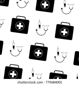 seamless pattern medical kit fisrt aid syringe and stethoscope