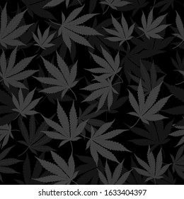 Seamless pattern Medical marijuana leaves black and white background, vector illustration.