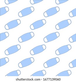 Seamless Pattern of Medical mask on white background. Protection against virus, coronavirus, flu, colds, diseases.