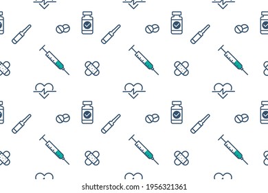 Seamless Pattern Of Medical Outline Icon, Vector