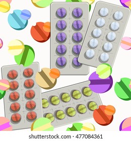 Seamless pattern with medical pills in the package vector illustration