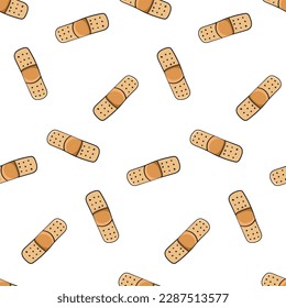 Seamless pattern with medical plaster band strip doodle vector