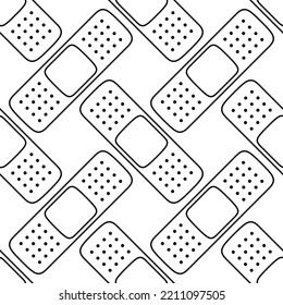 seamless pattern of medical plaster on white background, vector illustration with adhesive bandage for aid of wound, flat design