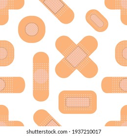 Seamless pattern with medical plasters. Medical patch pattern. Flat vector illustration