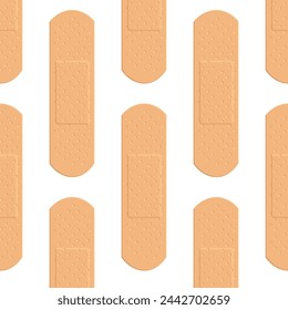 Seamless pattern of medical plasters. Urgent medical assistance. Providing first aid. Vector illustration isolated on transparent background.
