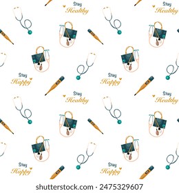 Seamless pattern medical set with word