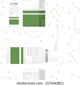 Seamless pattern Medical Spray bottle with cardboard package steel bottle with aerosol vector illustration on white background