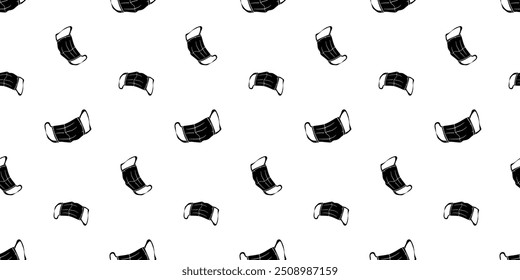 Seamless pattern with medical or surgical protective face mask silhouette vector