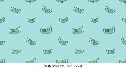 Seamless pattern with medical or surgical protective face mask doodle vector