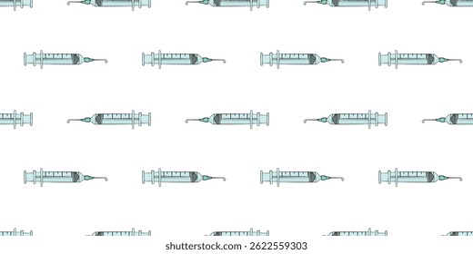 Seamless pattern with medical syringe with a droplet doodle vector