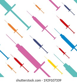 Seamless pattern of medical syringes isolated on white background