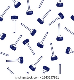Seamless pattern of medical test tubes in doodle style. Blue ink, outline sketch style. Doodle flask for winter experiences. Vector illustration isolated on white background.