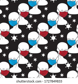 seamless pattern of medical virus face mask on black background. Vector image eps 10