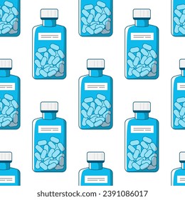 Seamless pattern with medications. Simple and minimal style. Pharmacy background.