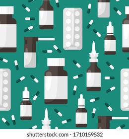 Seamless pattern with medications. Vector illustration.