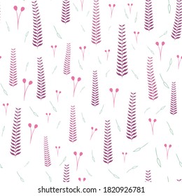 Seamless pattern with medicinal flowers on a white background. Set of autumn leaves, berries and flowers. Stylish wallpaper with summer herbs.
