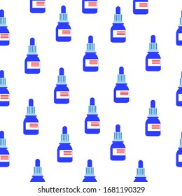 Seamless pattern medicine bottles. Nasal drops and spray. Flat style. Pharmacy and health care. Cold, flu. Medication, pharmaceutical concept. Runny nose therapy. Pneumonia and coronavirus treatment