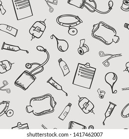 seamless pattern medicine doodle background equipment clinic lab