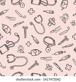 seamless pattern medicine equipment doodle elements background clinic laboratory