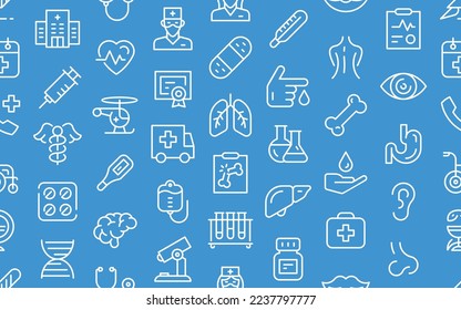 Seamless pattern with Medicine and Health icons. Minimal thin line web icon set. Outline icons collection. Vector illustration