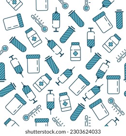 seamless pattern medicine medicine syringes thermometer in illustration