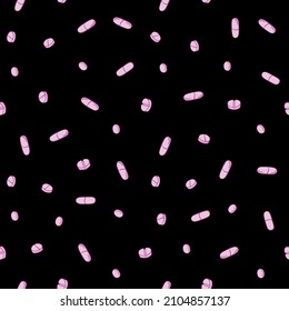 Seamless pattern with medicines, capsules, medicaments, drugs, pills and tablets. Medical pharmacy backgrounds and textures. Vector EPS10 illustration in doodle style