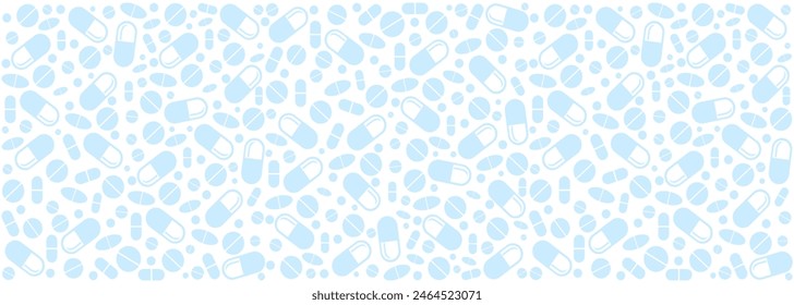 Patrón sin fisuras con medicamentos, cápsulas, medicamentos, medicamentos, píldoras y tabletas. Fondos y texturas de farmacia médica. Patrón sin fisuras de la medicina. Ilustración vectorial 