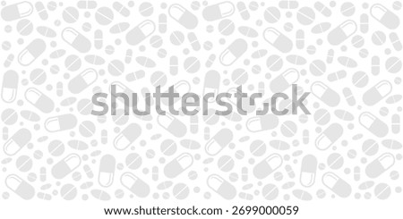 Seamless pattern with medicines, capsules, medicaments, drugs, pills and tablets. Medical pharmacy backgrounds and textures. Good for textile fabric design, wrapping paper, website wallpapers, textile