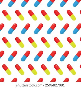 Seamless pattern of medicines on white background. Medicines, pills. Healthcare and medicine.