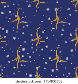 Seamless pattern with medieval dragons and snowflakes.