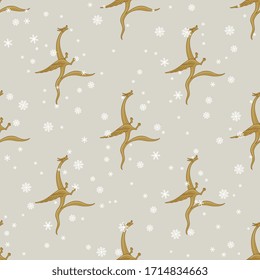 Seamless pattern with medieval dragons and snowflakes.
