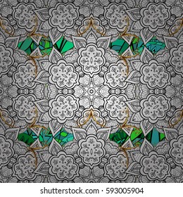 Seamless pattern medieval floral royal pattern. Decorative symmetry arabesque. Jungle on background. Good for greeting card for birthday, invitation or banner. Vector illustration.