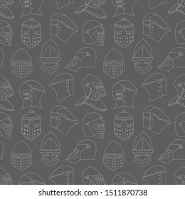 Seamless pattern with medieval military helmets. Can be used for graphic design, textile design or web design.