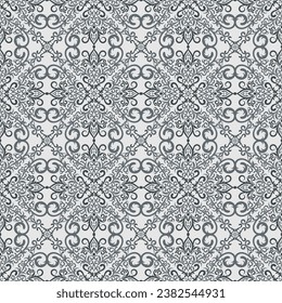 Nahtloses Muster mit mittelalterlichen königlichen Ornamenten auf weiß. Hintergrund für Grußkarte, Einladung, Banner, Textilien, Tapete. Dekorative Vektorsymmetrie arabesque