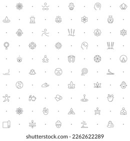 Seamless pattern with meditation icon on white background. Included the icons as lotus, relaxation, wellness, zen, meditate, mind, asana and design elements And Other Elements.