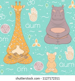 Seamless pattern - Meditative animals. Background illustration. EPS 10