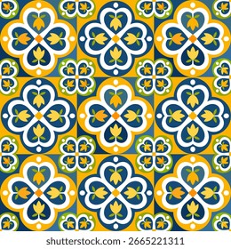 Seamless pattern of Mediterranean ceramic tiles in kaleidoscope style. For packaging, textiles, paper and more. Illustrated vector clipart. Hand draw no ai. 
