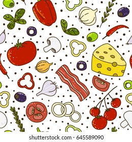 Seamless pattern with mediterranean cuisine ingredients