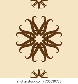 Seamless pattern in Mediterranean floral style. Indian ornament. Vector illustration for tile, backdrop, wallpaper, textile. Snowflake winter motive.