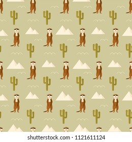 seamless pattern meerkat animal cactus sand dune desert on green background vector wallpaper textile giftwrap
