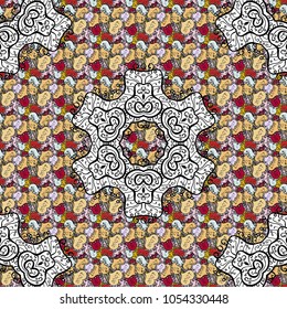 Seamless pattern mehndi floral lace of buta decoration items on black, white and beige colors. Vector floral wedding decorative elements.