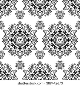 Seamless pattern mehndi floral lace of buta decoration items on white background.. Vector  floral wedding decorative elements isolated. 
