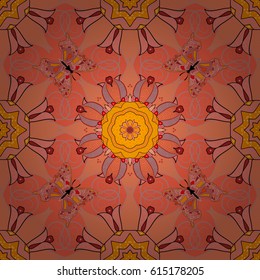 Seamless pattern mehndi floral lace of buta decoration items on colorful background. Vector floral wedding decorative elements.