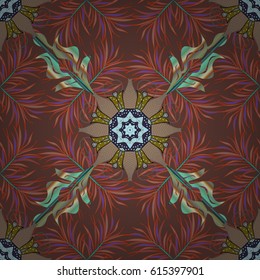 Seamless pattern mehndi floral lace of buta decoration items on colorful background. Vector floral wedding decorative elements.